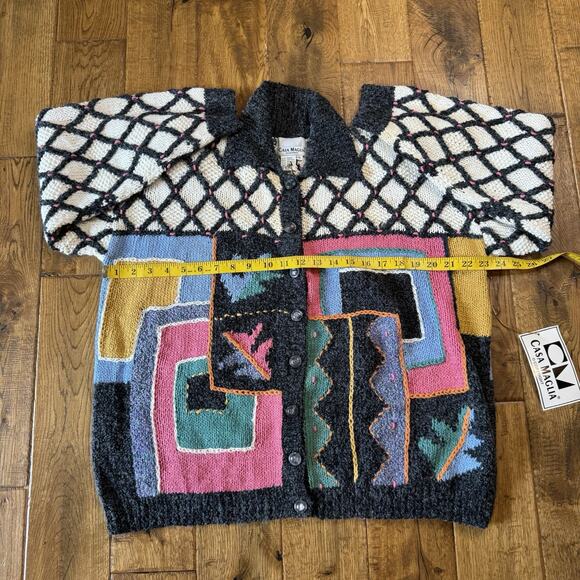 VTG 80s Casa Maglia Cardigan Sweater Geometric Knit Wool Blend Womens Sz XL NWT - Picture 4 of 5